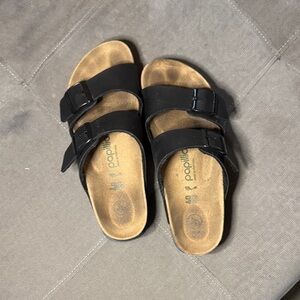 Papillio Black Double Strap Cork Footbed Sandals